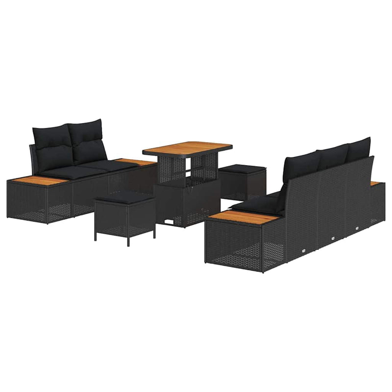 vidaXL Garden Sofa Set with Cushion 8 pcs Black Poly rattan