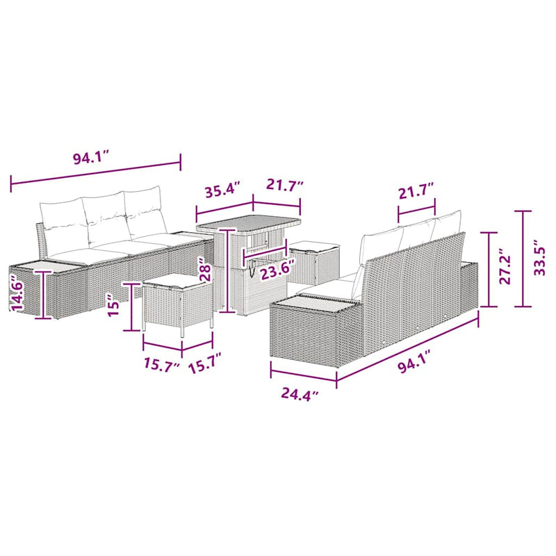 vidaXL Garden Sofa Set 9 pcs Black Poly Rattan