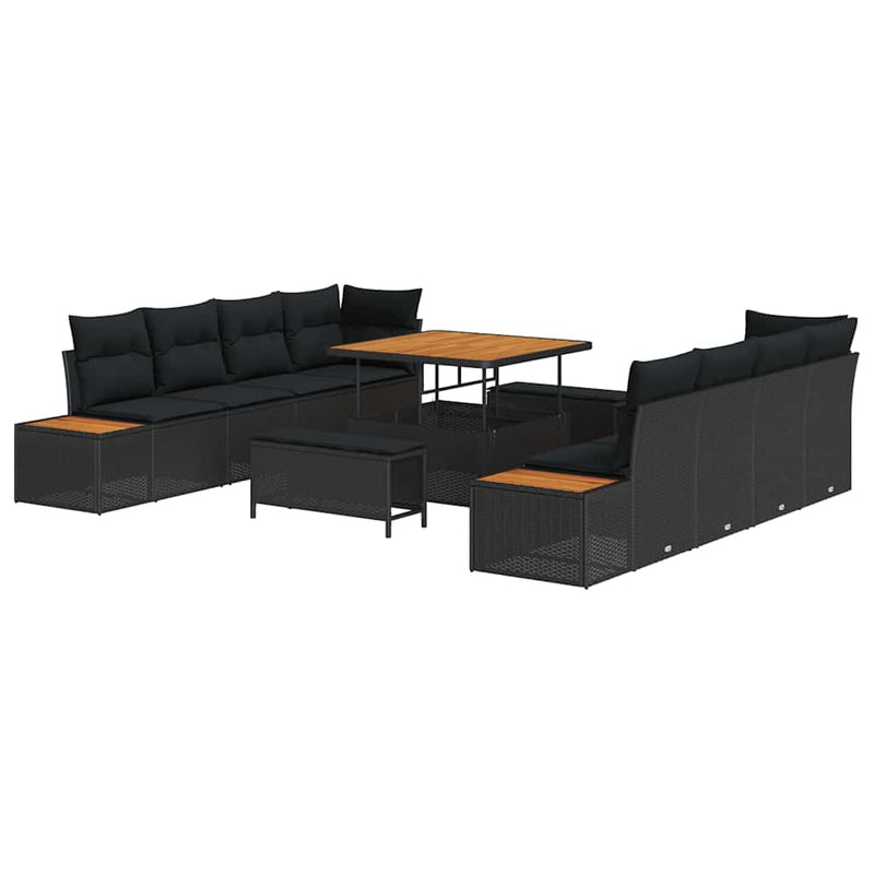 vidaXL Garden Sofa Set with Cushion 11 pcs Black Poly rattan