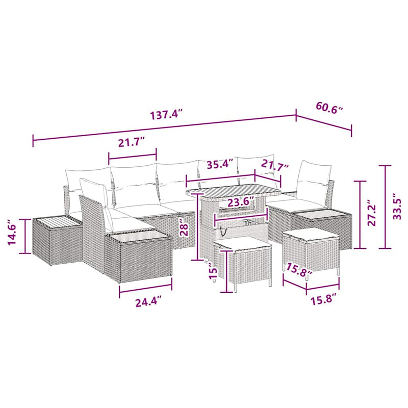 vidaXL Garden Sofa Set with Cushion 10 pcs Black Poly rattan