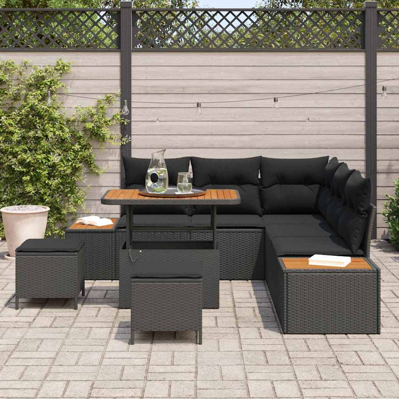 vidaXL Garden Sofa Set with Cushion 8 pcs Black Poly rattan