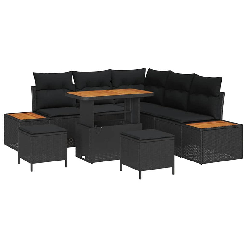 vidaXL Garden Sofa Set with Cushion 8 pcs Black Poly rattan