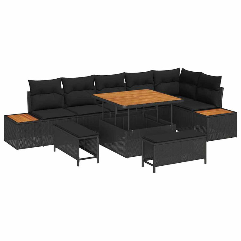 vidaXL Garden Sofa Set with Cushion 9 pcs Black Poly rattan