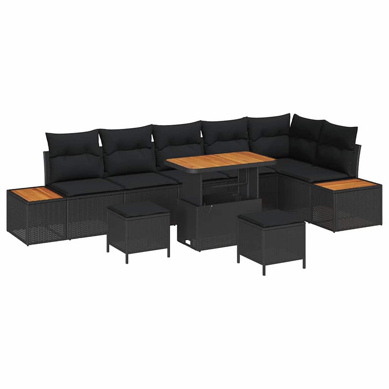 vidaXL Garden Sofa Set with Cushion 9 pcs Black Poly rattan