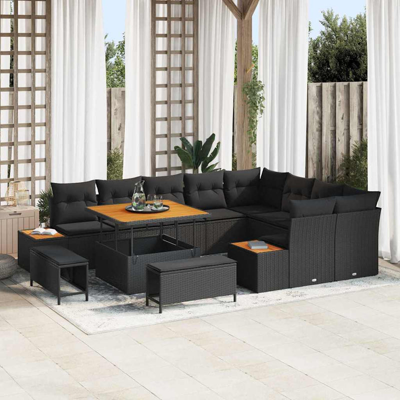 vidaXL Garden Sofa Set with Cushion 12 pcs Black Poly rattan