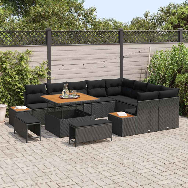 vidaXL Garden Sofa Set with Cushion 12 pcs Black Poly rattan