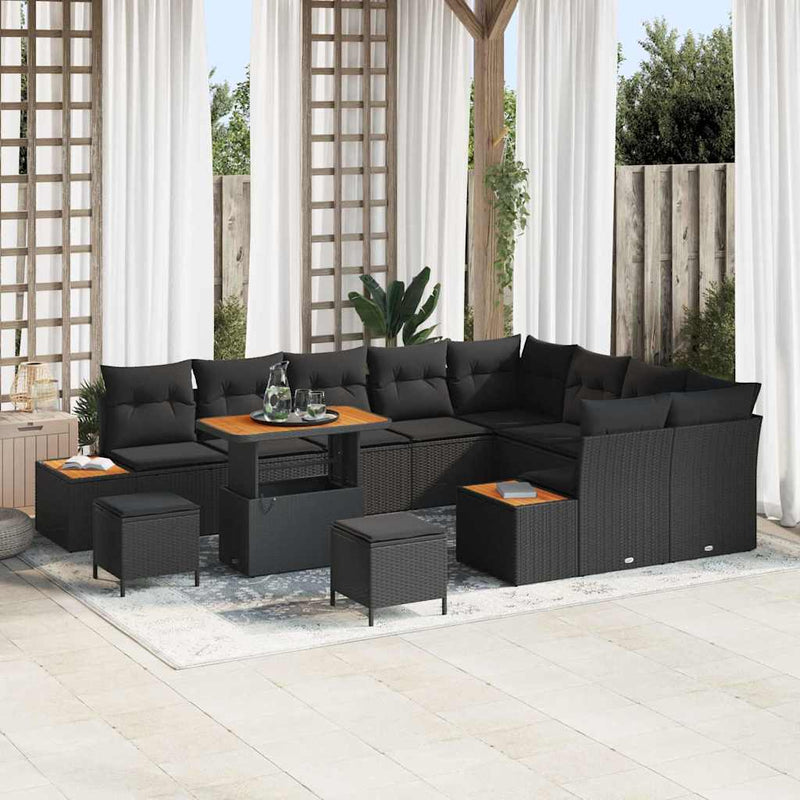 vidaXL Garden Sofa Set with Cushion 12 pcs Black Poly rattan