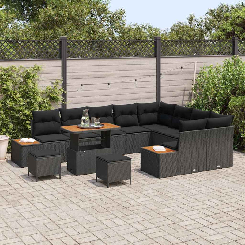 vidaXL Garden Sofa Set 12 pcs Black Poly Rattan
