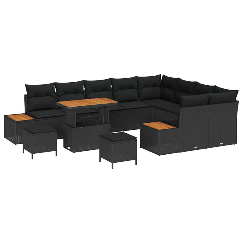 vidaXL Garden Sofa Set with Cushion 12 pcs Black Poly rattan