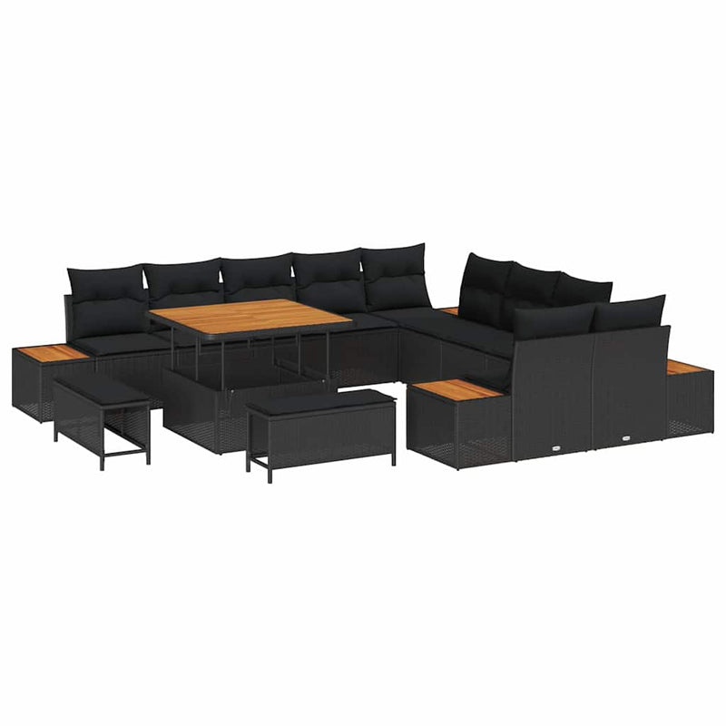 vidaXL Garden Sofa Set with Cushion 13 pcs Black Poly rattan