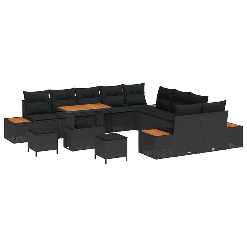 vidaXL Garden Sofa Set with Cushion 13 pcs Black Poly rattan