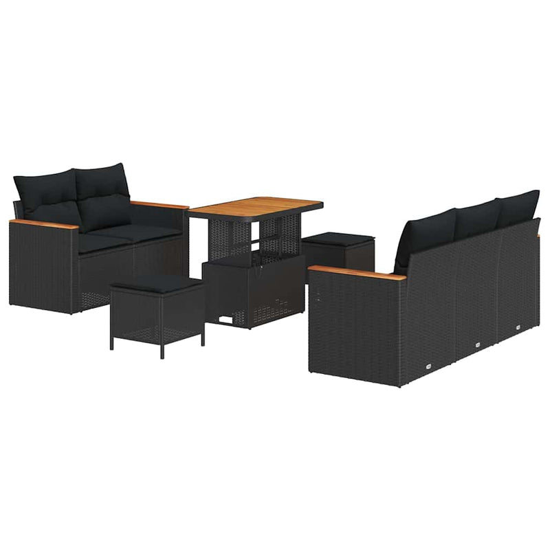 vidaXL Garden Sofa Set with Cushion 8 pcs Black Poly rattan