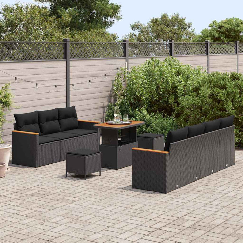 vidaXL Garden Sofa Set with Cushion 10 pcs Black Poly rattan