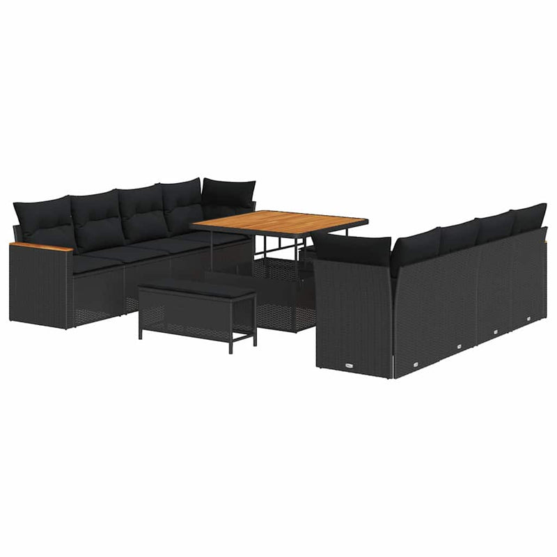 vidaXL Garden Sofa Set with Cushion 11 pcs Black Poly rattan