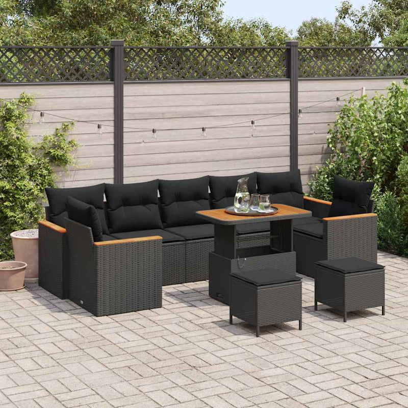 vidaXL Garden Sofa Set with Cushion 10 pcs Black Poly rattan