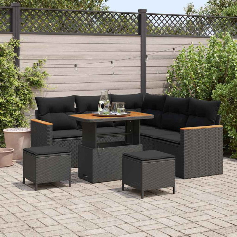 vidaXL Garden Sofa Set with Cushion 8 pcs Black Poly rattan