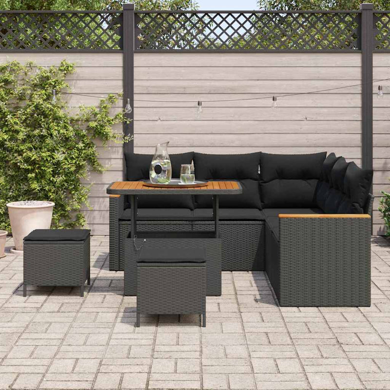 vidaXL Garden Sofa Set 8 pcs Black Poly Rattan