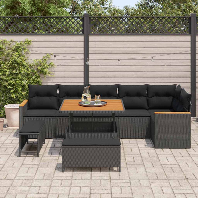 vidaXL Garden Sofa Set with Cushion 9 pcs Black Poly rattan