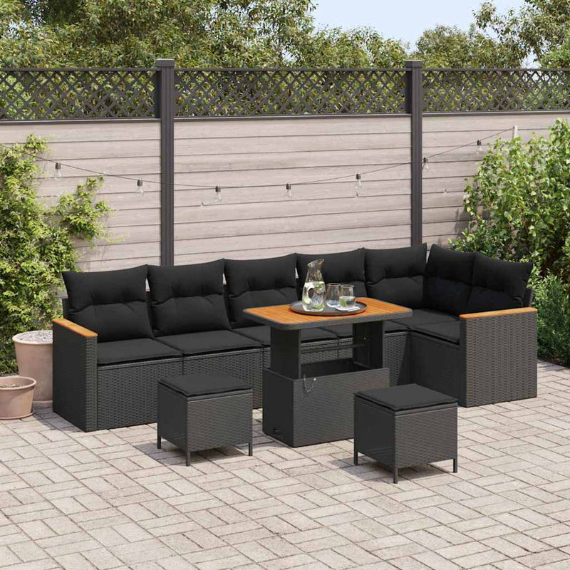 vidaXL Garden Sofa Set 9 pcs Black Poly Rattan