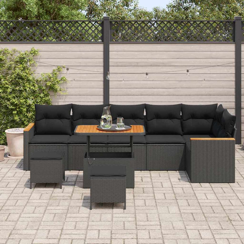 vidaXL Garden Sofa Set 9 pcs Black Poly Rattan