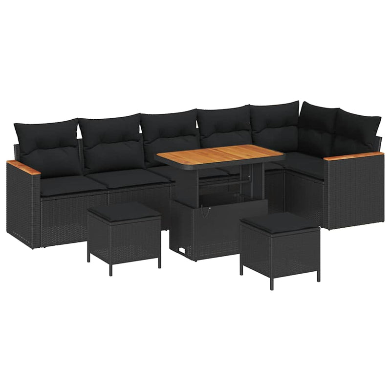 vidaXL Garden Sofa Set with Cushion 9 pcs Black Poly rattan