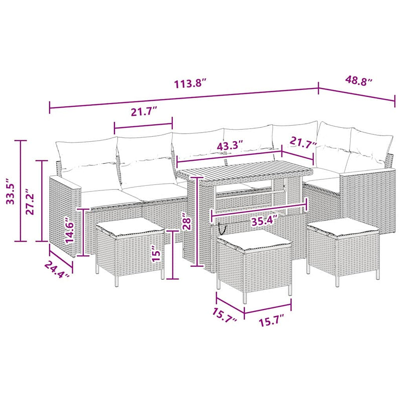 vidaXL Garden Sofa Set 10 pcs Black Poly Rattan