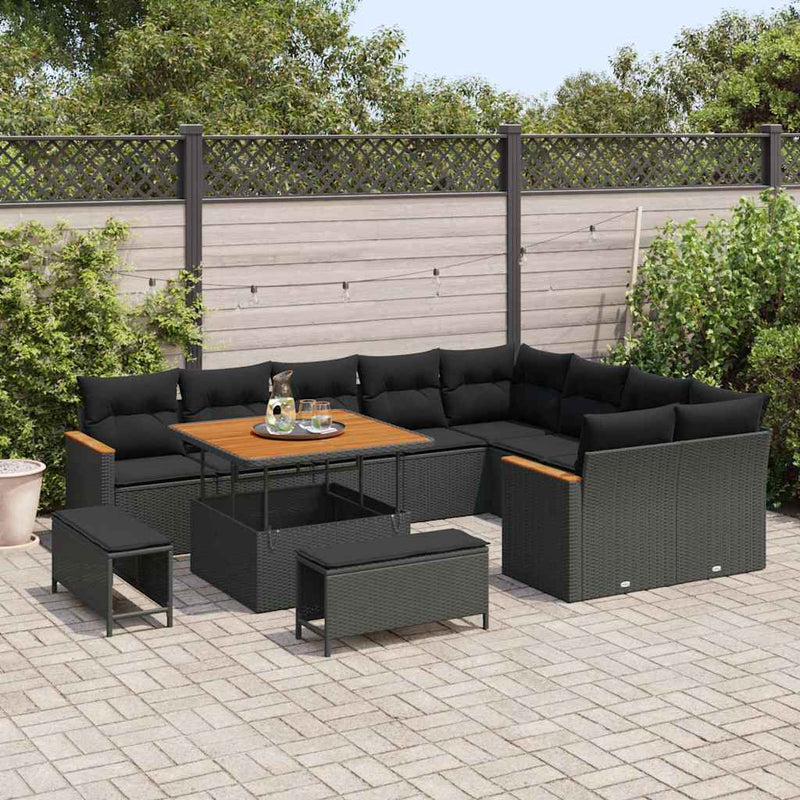 vidaXL Garden Sofa Set with Cushion 12 pcs Black Poly rattan