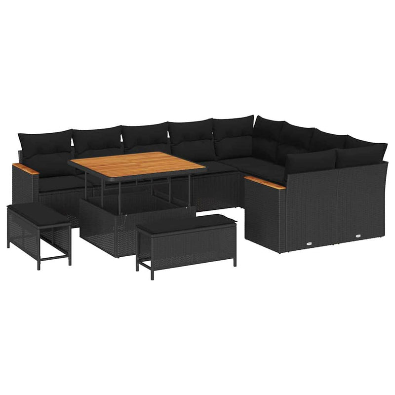 vidaXL Garden Sofa Set with Cushion 12 pcs Black Poly rattan