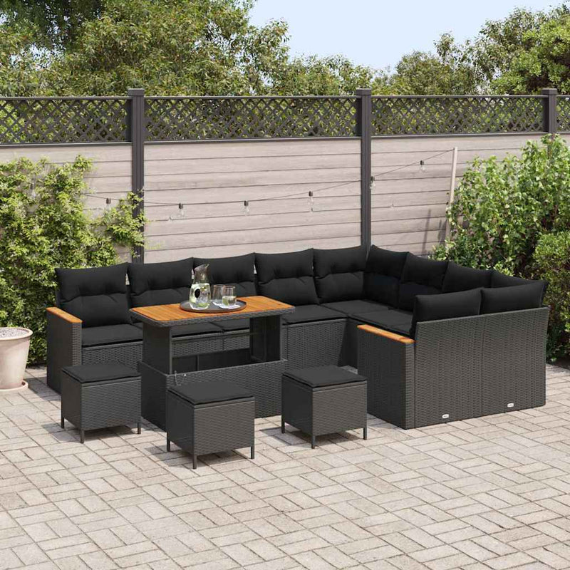 vidaXL Garden Sofa Set 13 pcs Black Poly Rattan