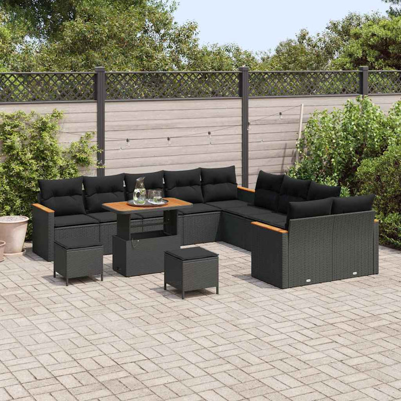 vidaXL Garden Sofa Set with Cushion 13 pcs Black Poly rattan