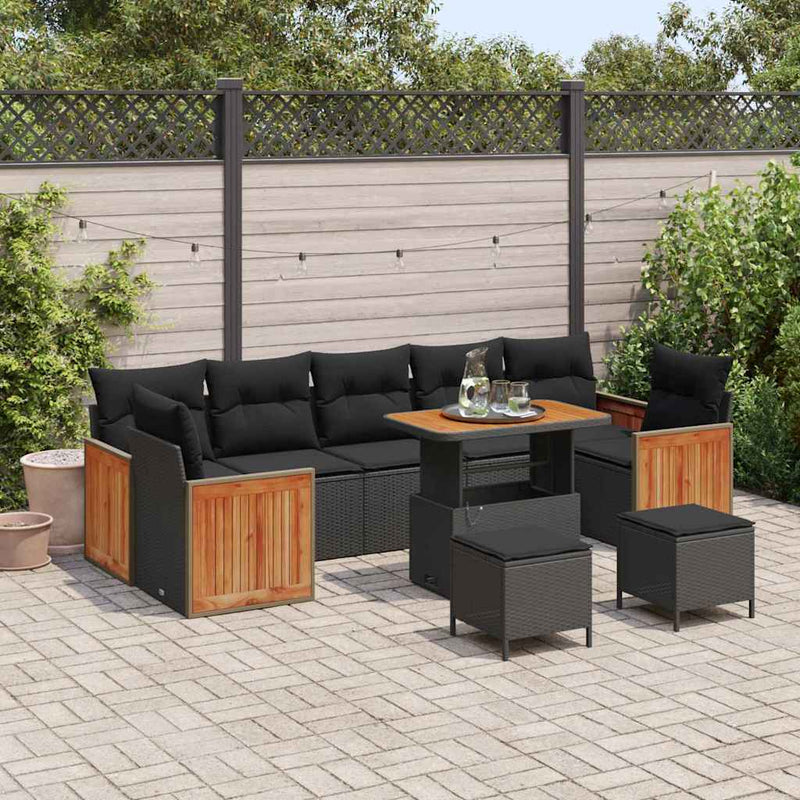 vidaXL Garden Sofa Set with Cushion 10 pcs Black