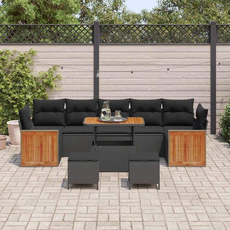 vidaXL Garden Sofa Set with Cushion 10 pcs Black