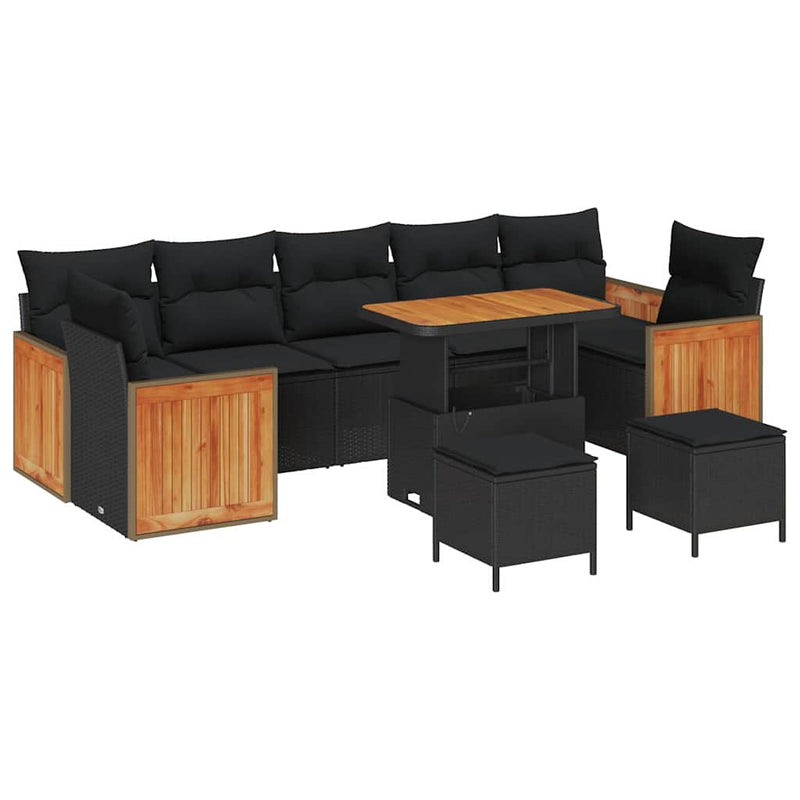 vidaXL Garden Sofa Set with Cushion 10 pcs Black