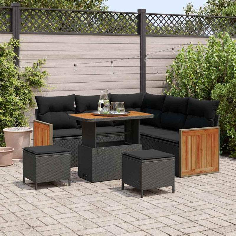 vidaXL Garden Sofa Set 8 pcs Black Poly rattan and powder-coated steel