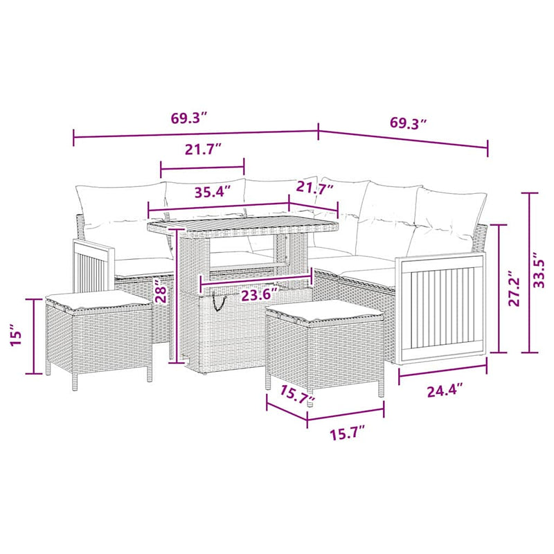 vidaXL Garden Sofa Set 8 pcs Black Poly rattan and powder-coated steel