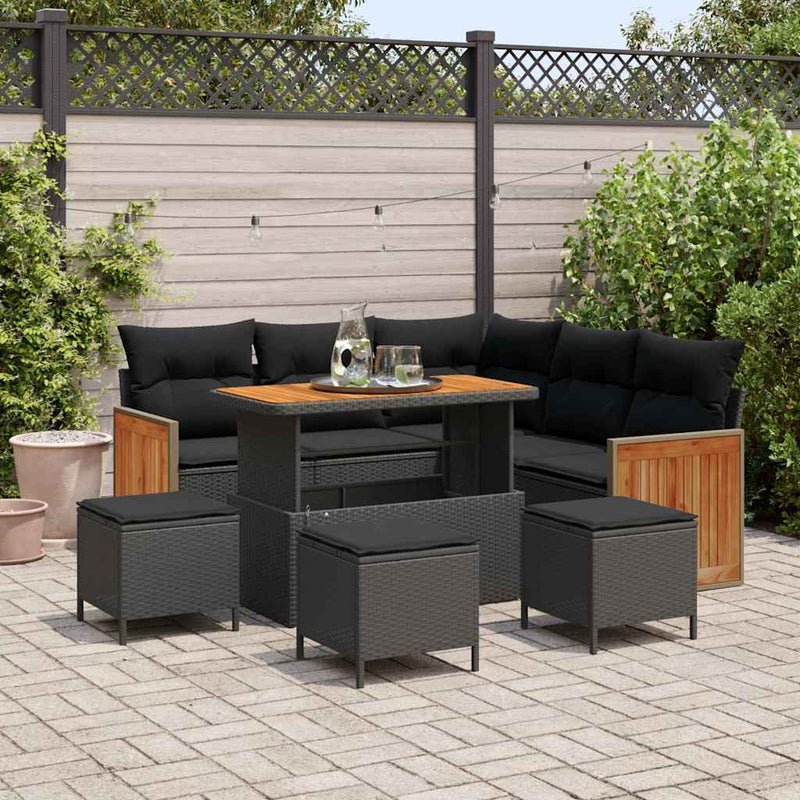 vidaXL Garden Sofa Set 9 pcs Black Poly rattan and powder-coated steel
