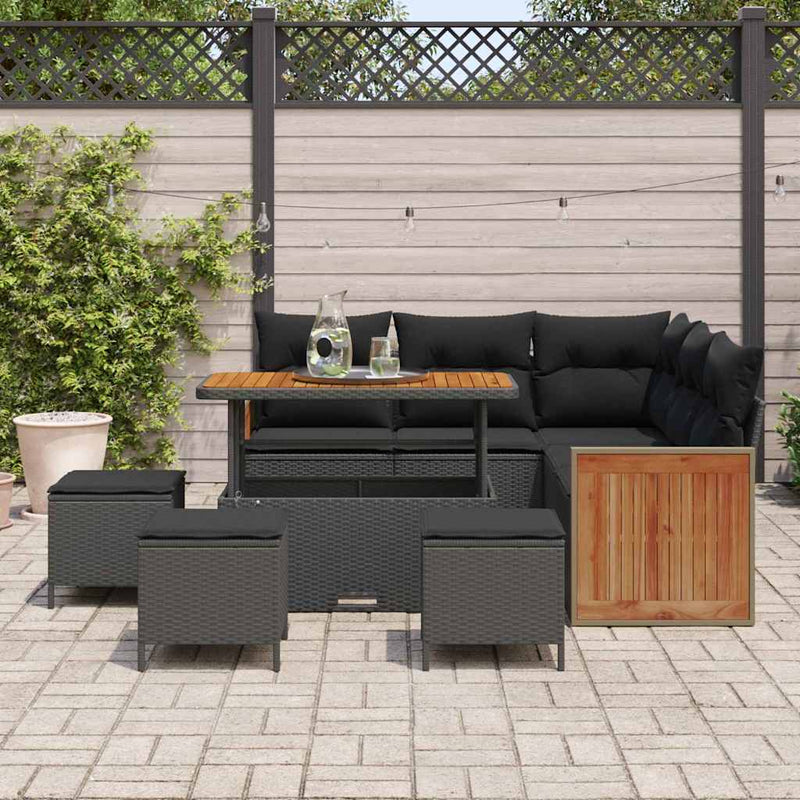 vidaXL Garden Sofa Set 9 pcs Black Poly rattan and powder-coated steel