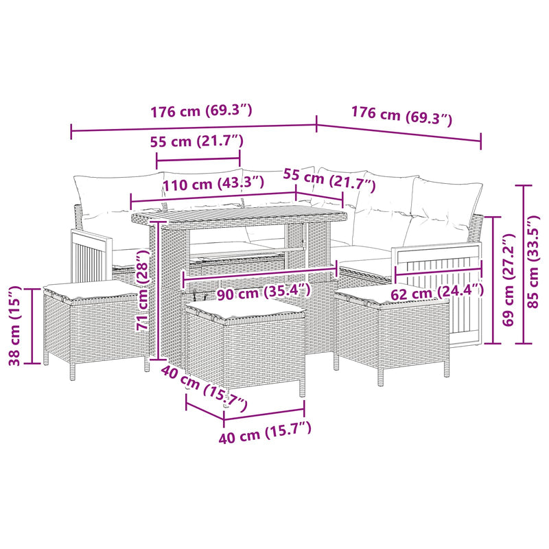 vidaXL Garden Sofa Set 9 pcs Black Poly rattan and powder-coated steel