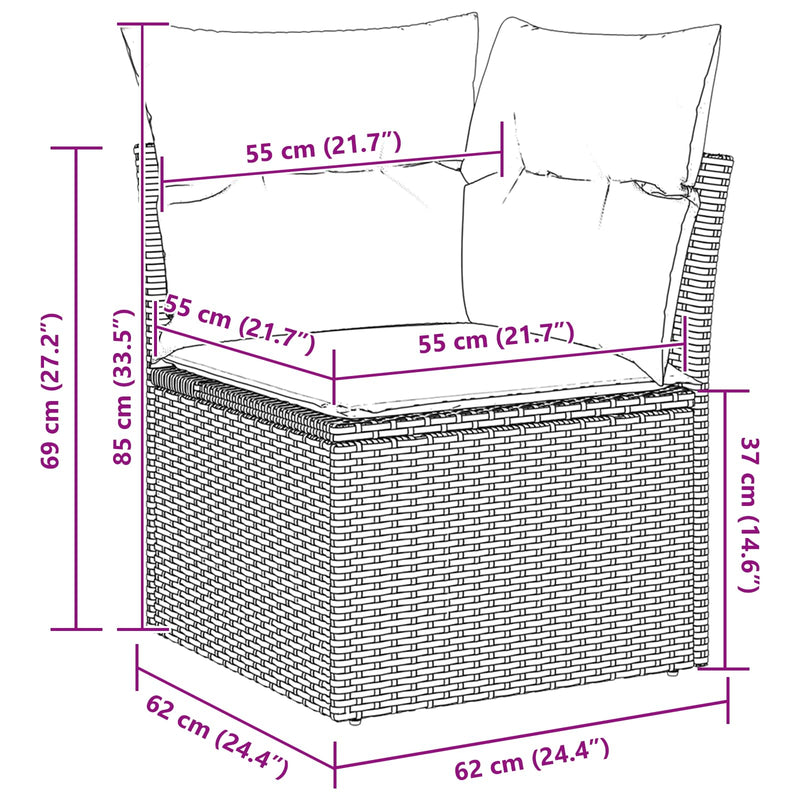 vidaXL Garden Sofa Set 9 pcs Black Poly rattan and powder-coated steel