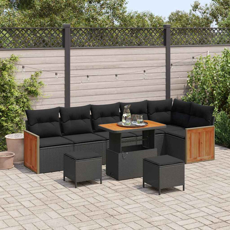vidaXL Garden Sofa Set 9 pcs Black Poly Rattan and Powder-coated Steel