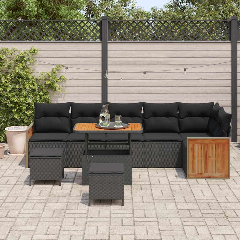 vidaXL Garden Sofa Set 9 pcs Black Poly Rattan and Powder-coated Steel