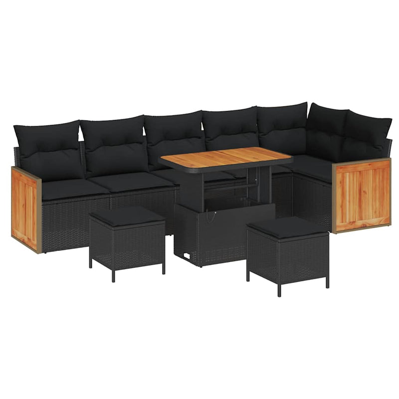 vidaXL Garden Sofa Set 9 pcs Black Poly Rattan and Powder-coated Steel