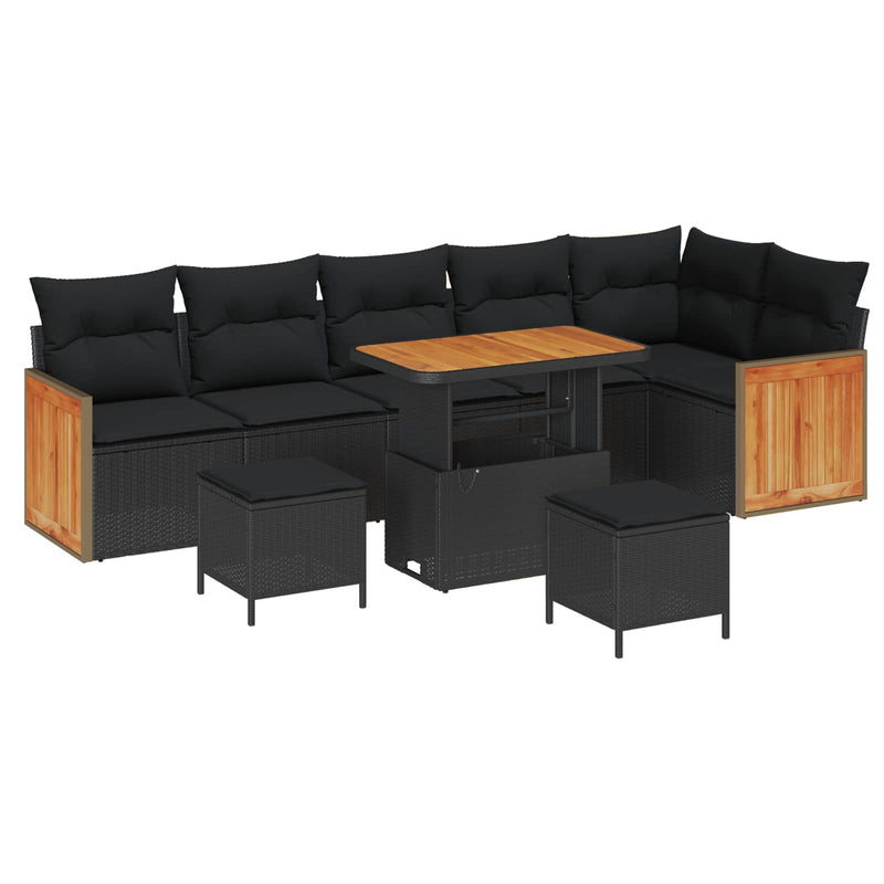 vidaXL Garden Sofa Set 9 pcs Black Poly Rattan and Powder-coated Steel