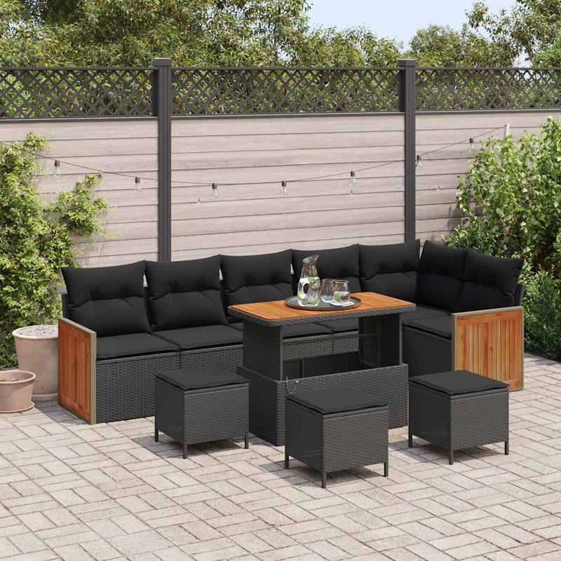 vidaXL Garden Sofa Set with Cushion 10 pcs Black