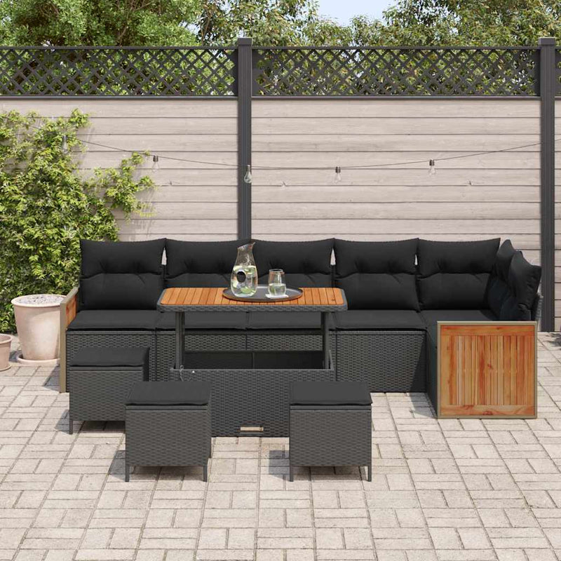 vidaXL Garden Sofa Set with Cushion 10 pcs Black
