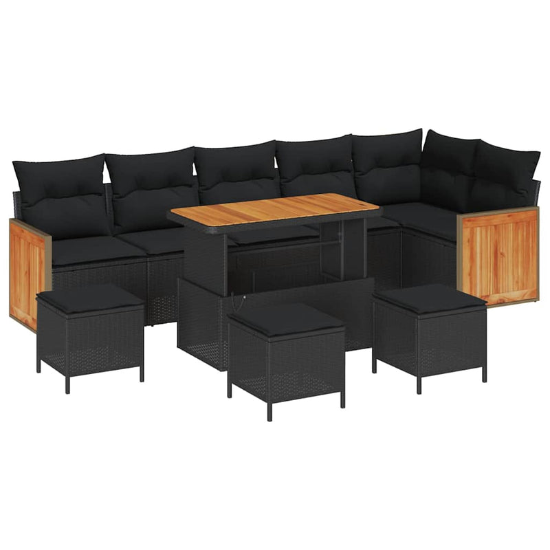 vidaXL Garden Sofa Set with Cushion 10 pcs Black