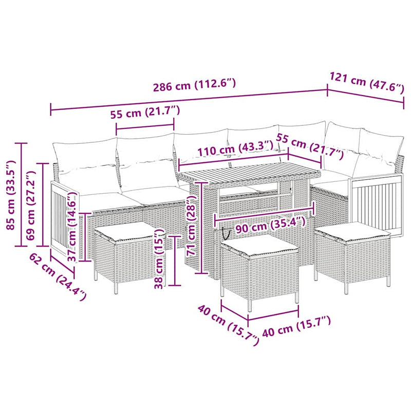 vidaXL Garden Sofa Set with Cushion 10 pcs Black