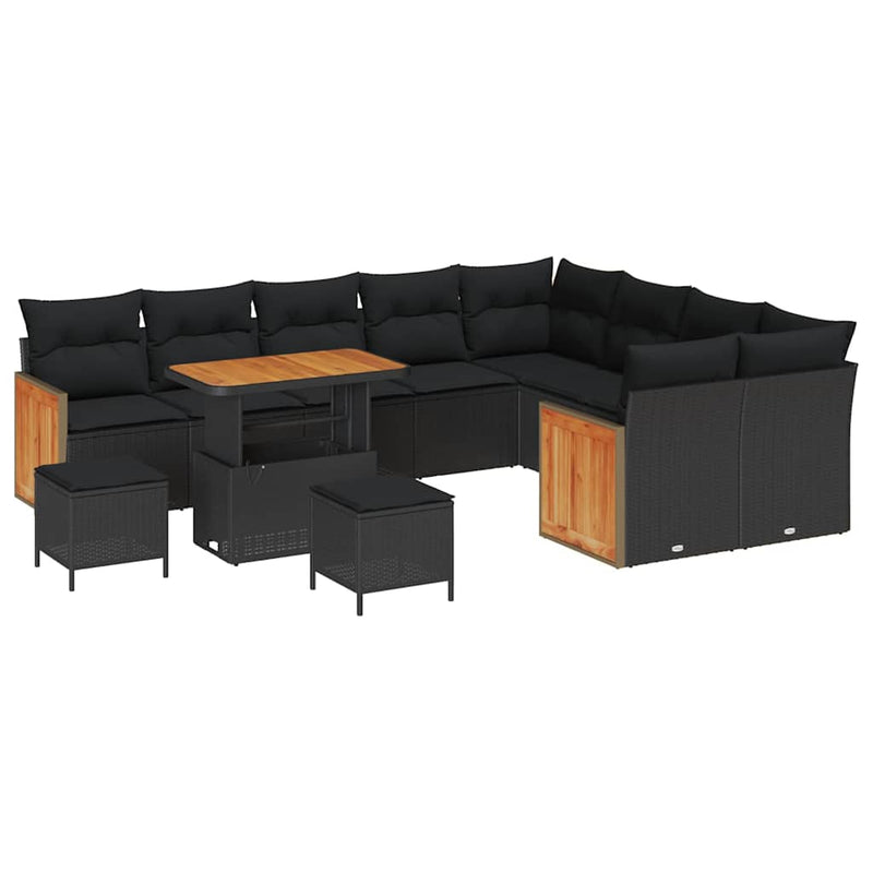 vidaXL Garden Sofa Set with Cushion 12 pcs Black 90 x 55 x 71 cm