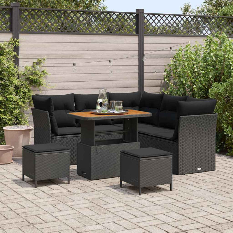 vidaXL Garden Sofa Set 8 pcs Black Poly rattan and powder-coated steel