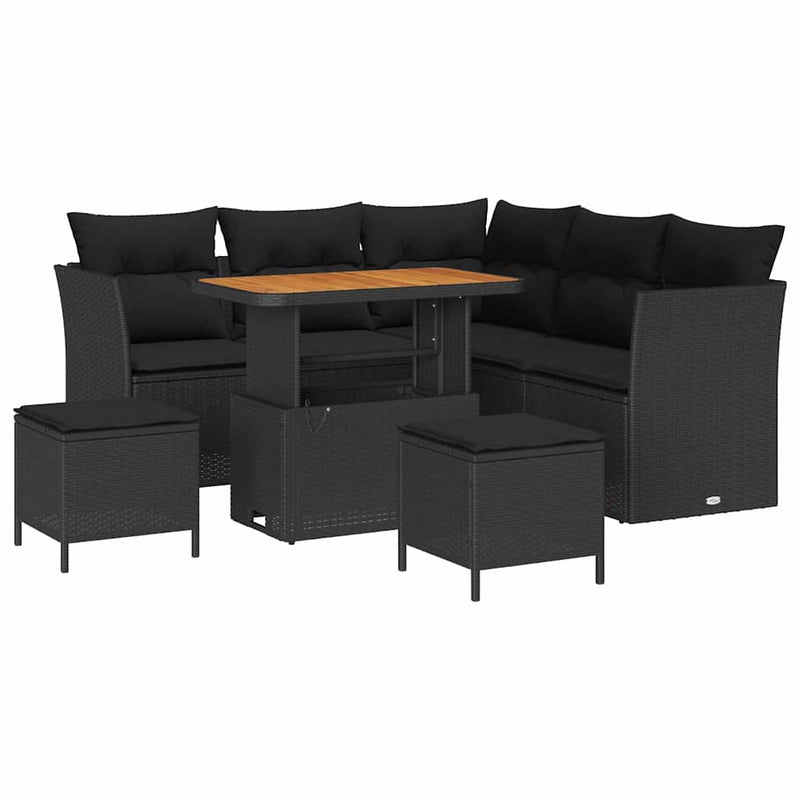 vidaXL Garden Sofa Set 8 pcs Black Poly rattan and powder-coated steel